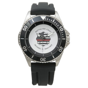 Personalised Firefighter Thin Red Line Flag Watch