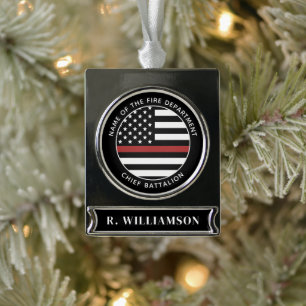 Personalised Firefighter Thin Red Line USA Flag Silver Plated Banner Ornament