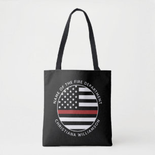 Personalised Firefighter Thin Red Line USA Flag Tote Bag