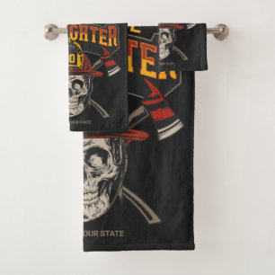 Personalised Fireman Skull Helmet Axe Firefighter  Bath Towel Set