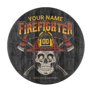 Personalised Fireman Skull Helmet Axe Firefighter  Cutting Board