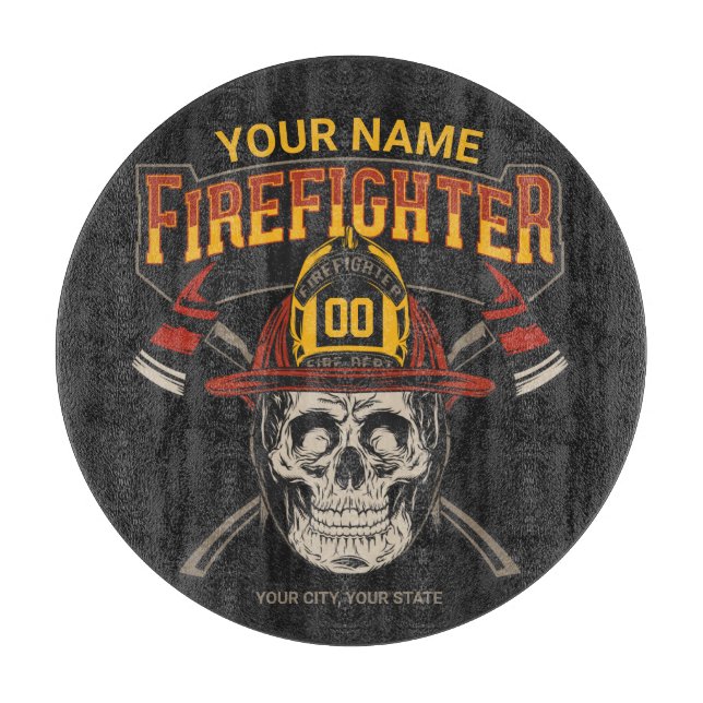 Personalised Fireman Skull Helmet Axe Firefighter  Cutting Board (Front)