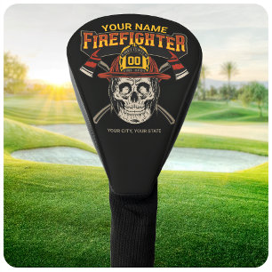 Personalised Fireman Skull Helmet Axe Firefighter  Golf Head Cover