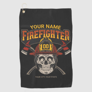 Personalised Fireman Skull Helmet Axe Firefighter  Golf Towel