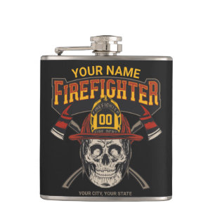 Personalised Fireman Skull Helmet Axe Firefighter  Hip Flask