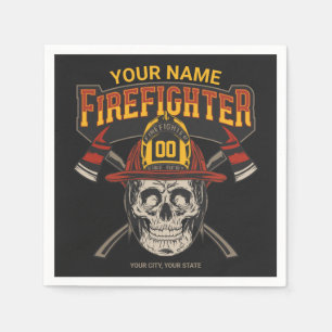 Personalised Fireman Skull Helmet Axe Firefighter Napkin