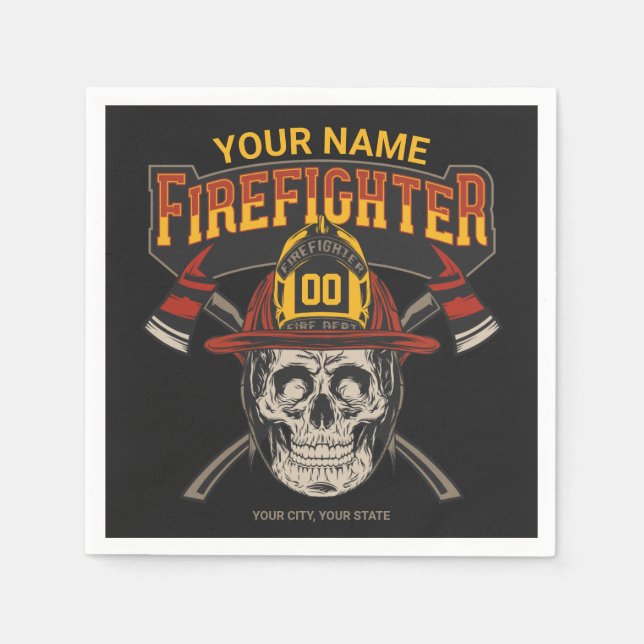 Personalised Fireman Skull Helmet Axe Firefighter Napkin (Front)