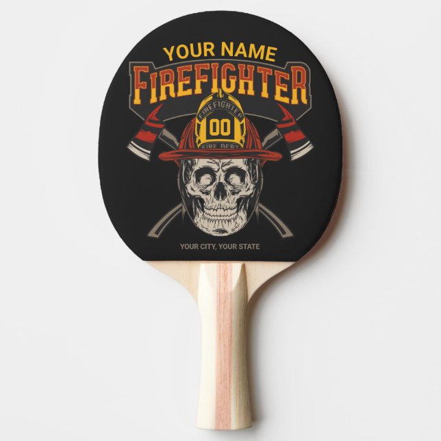 Personalised Fireman Skull Helmet Axe Firefighter  Ping Pong Paddle (Front)