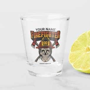 Personalised Fireman Skull Helmet Axe Firefighter  Shot Glass