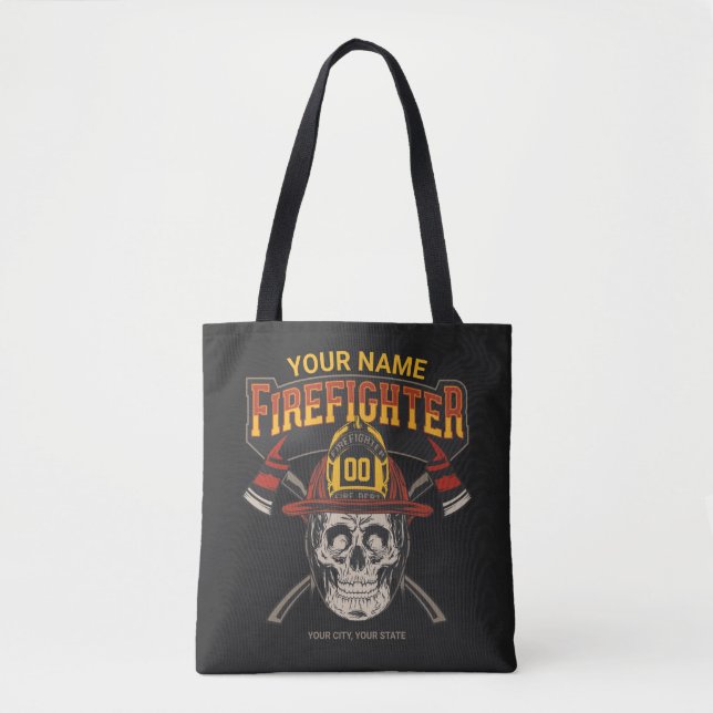 Personalised Fireman Skull Helmet Axe Firefighter  Tote Bag (Front)