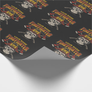Personalised Fireman Skull Helmet Axe Firefighter Wrapping Paper