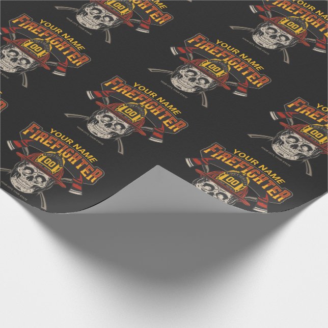 Personalised Fireman Skull Helmet Axe Firefighter  Wrapping Paper (Corner)