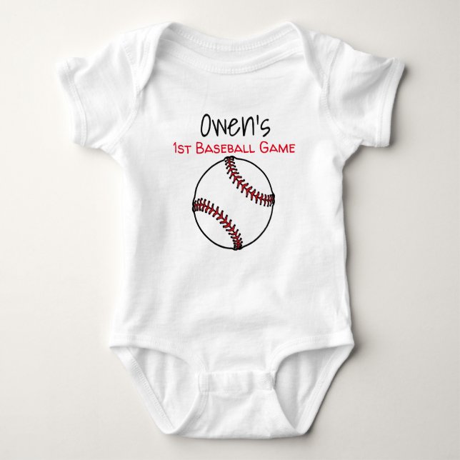 personalised first baseball game baby bodysuit (Front)