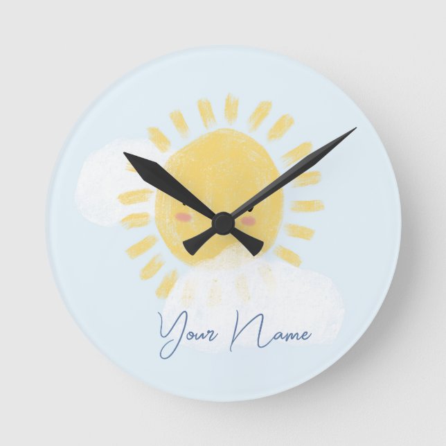 Personalised First Birthday Baby Shower Sunshine Round Clock (Front)