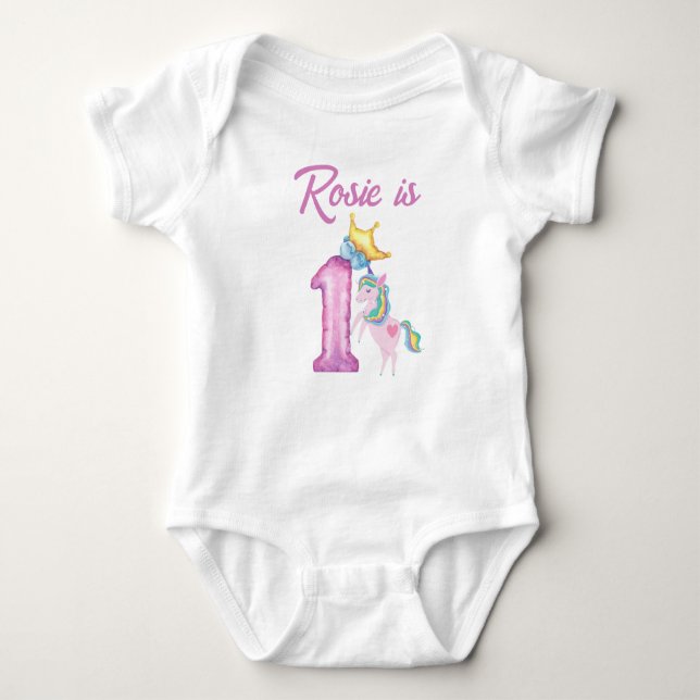 Personalised First Birthday Baby T-Shirt Baby Bodysuit (Front)