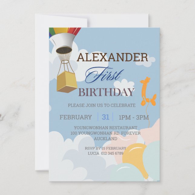 Personalised First Birthday Blue Invitation (Front)