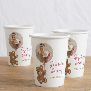 Personalised First Birthday Photo Cups Girl Teddy
