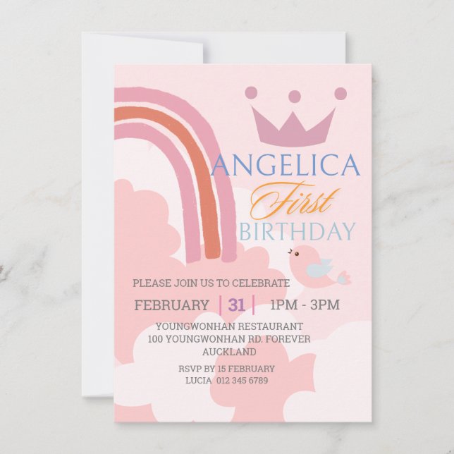 Personalised First Birthday Pink Invitation (Front)