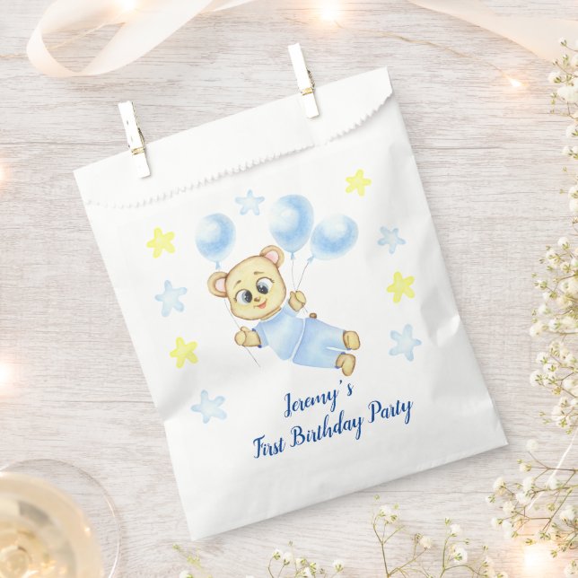 Personalised First Birthday Teddy Bear Boy  Favour Bags (Clipped)