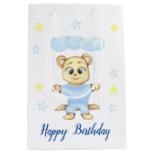 Personalised First Birthday Teddy Bear Boy  Medium Gift Bag