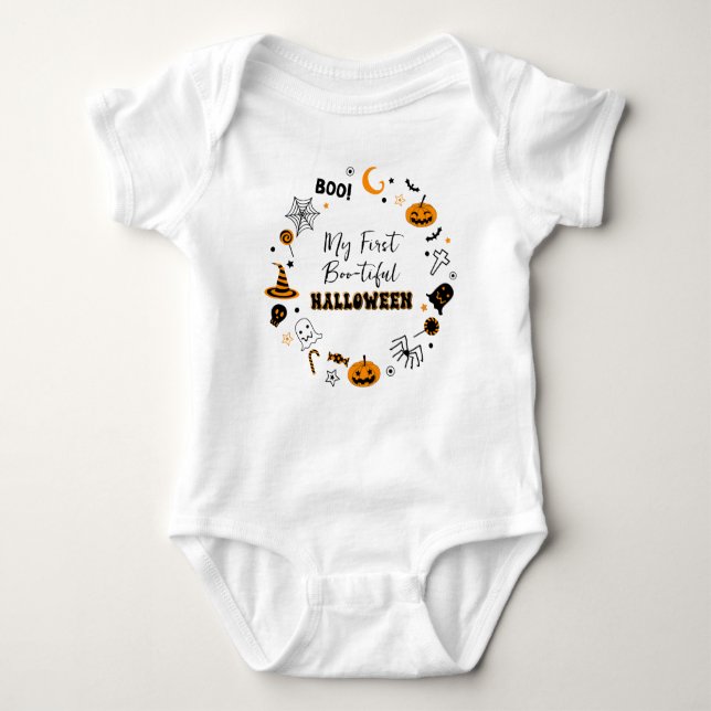 Personalised First Boo-tiful Halloween! Baby Bodysuit (Front)