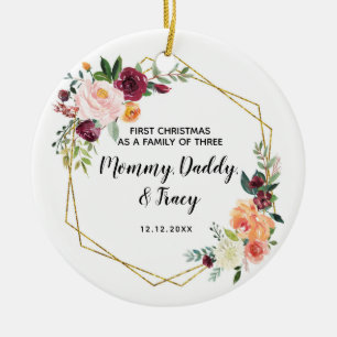 Personalised First Christmas As A Family of Three Ceramic Tree Decoration