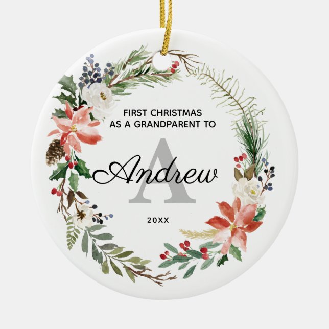 Personalised First Christmas As a Grandparent Ceramic Tree Decoration (Front)