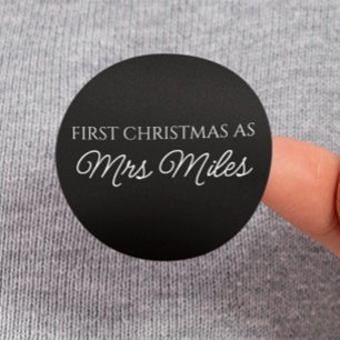Personalised 'First Christmas as a Mrs.' Surname Classic Round Sticker
