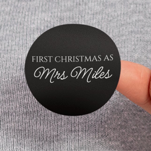 Personalised 'First Christmas as a Mrs.' Surname Classic Round Sticker (Personalized 'First Christmas as a Mrs.' Surname Classic Round Sticker)