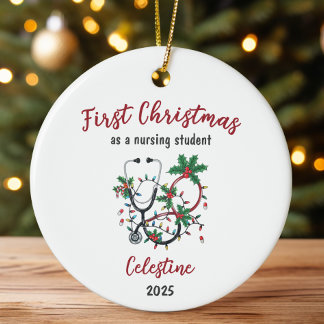 Personalised First Christmas as a Nursing Student Ceramic Tree Decoration
