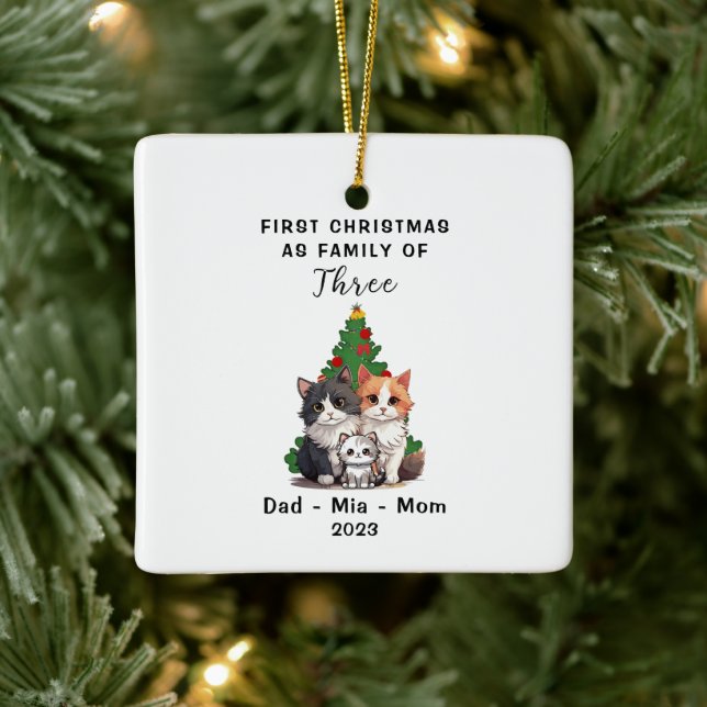 Personalised First Christmas As Family Of Three Ceramic Ornament (Tree)