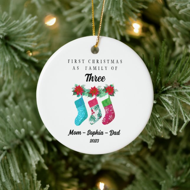 Personalised First Christmas As Family of Three Ceramic Tree Decoration (Tree)
