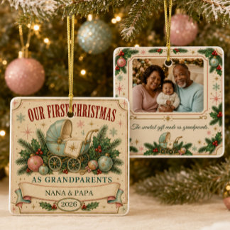 Personalised First Christmas as Grandparents 2026 Ceramic Ornament