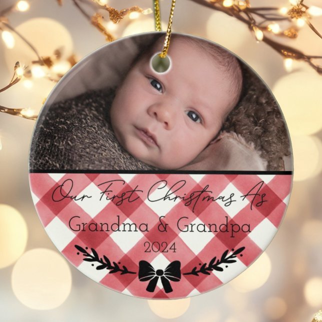 Personalised First Christmas As Grandparents Photo Ceramic Tree Decoration (Creator Uploaded)