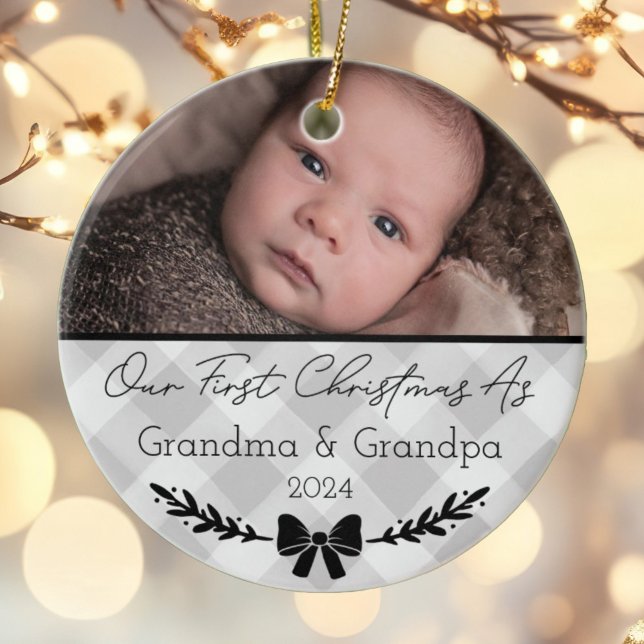 Personalised First Christmas As Grandparents Photo Ceramic Tree Decoration (Creator Uploaded)
