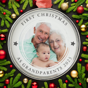 Personalised First Christmas as Grandparents Photo Metal Tree Decoration