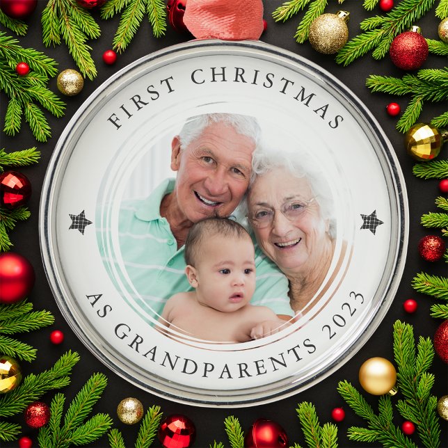 Personalised First Christmas as Grandparents Photo Metal Tree Decoration (Creator Uploaded)