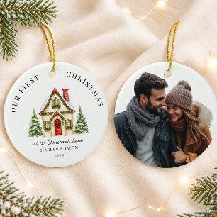 Personalised First Christmas At Our New Home Photo Ceramic Tree Decoration