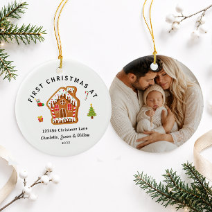 Personalised First Christmas At Our New Home Photo Ceramic Tree Decoration