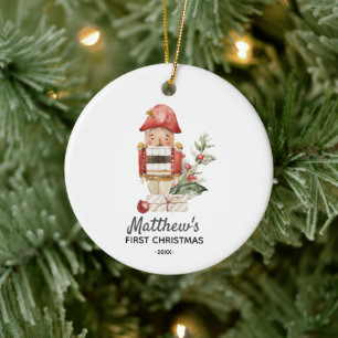 Personalised First Christmas Baby Boy Nutcracker Ceramic Tree Decoration
