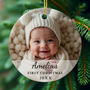 Personalised First Christmas Baby Photo Ceramic Tree Decoration