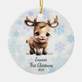 Personalised First Christmas Baby Reindeer Ceramic Tree Decoration