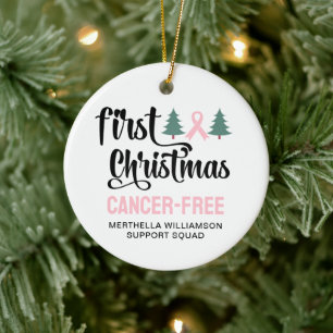 Personalised FIRST CHRISTMAS Breast Cancer Free  Ceramic Tree Decoration