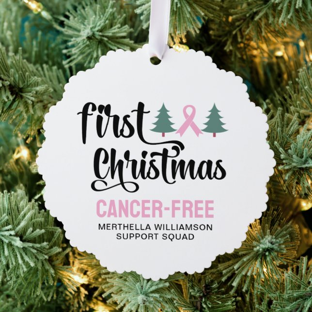 Personalised FIRST CHRISTMAS Breast Cancer Free  Tree Decoration Card (Insitu (Tree))