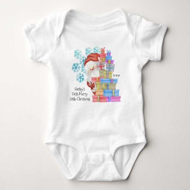 Personalised First Christmas Cute Santa and Gifts Baby Bodysuit (Front)