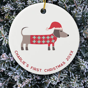 Personalised First Christmas Dachshund Dog Ceramic Tree Decoration