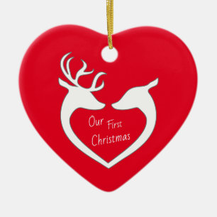 Personalised First Christmas Deer Couple Ceramic Tree Decoration