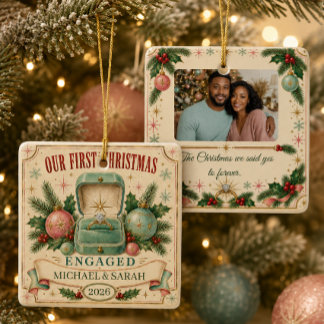 Personalised First Christmas Engaged 2026 Photo Ceramic Ornament