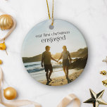 Personalised First Christmas Engaged Couple Photo  Ceramic Tree Decoration<br><div class="desc">Celebrate your first Christmas as an engaged couple with this personalised ceramic ornament, featuring your favourite photo. This unique keepsake is perfect for commemorating your special moment, adding a meaningful touch to your holiday decor. The elegant design, combined with your personal photo, makes it a memorable addition to your tree...</div>