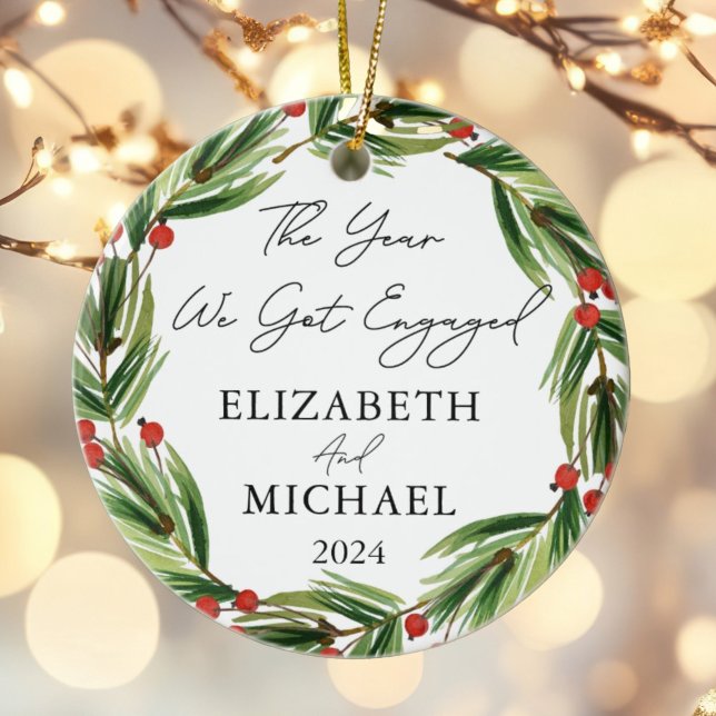 Personalised First Christmas Engaged Festive Ceramic Tree Decoration (Creator Uploaded)